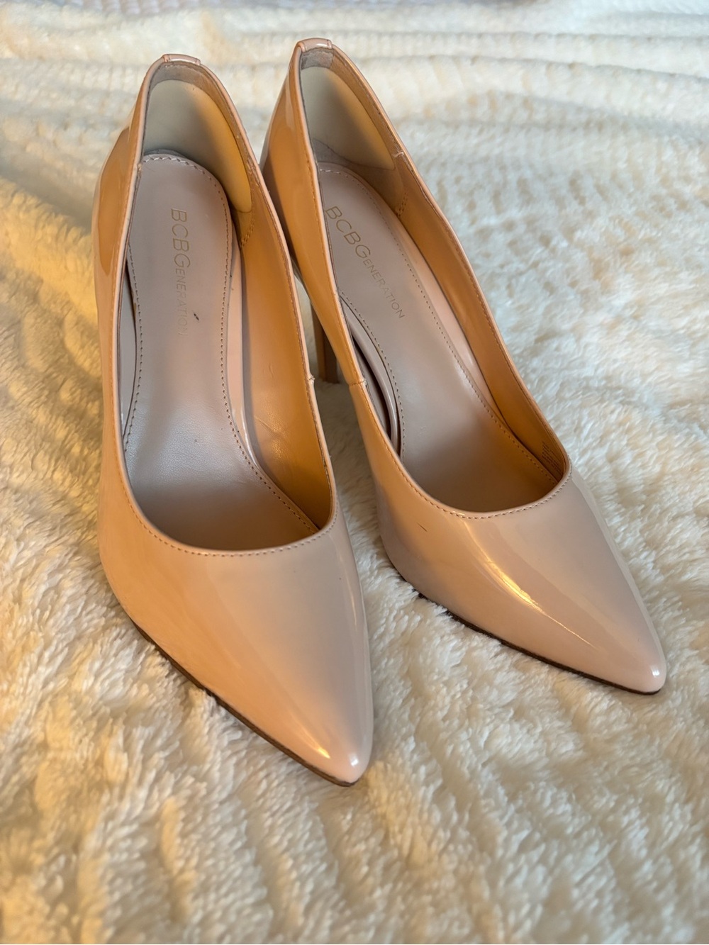 BCBGeneration Nude Patent Pointed-Toe Stiletto Pumps